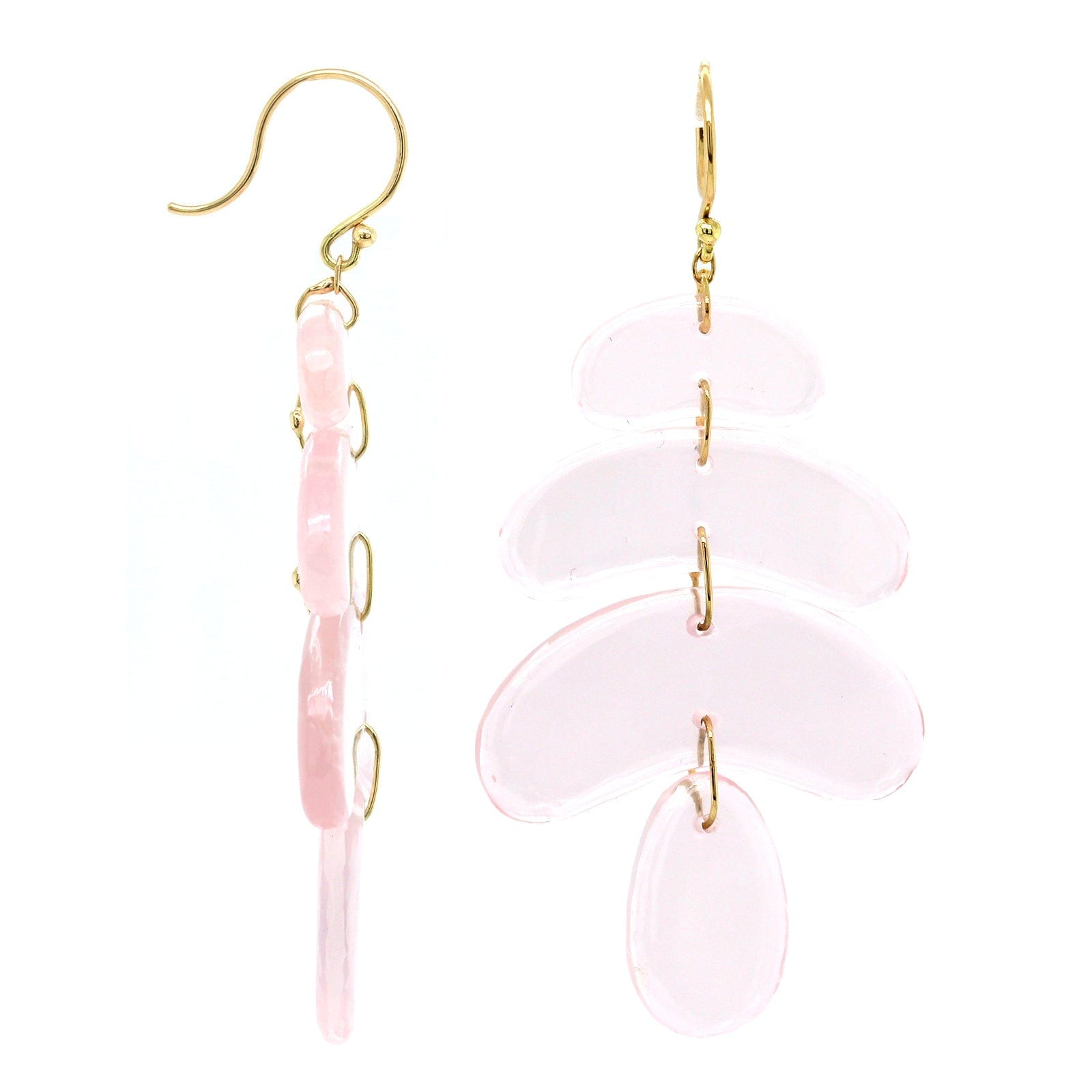 18K Yellow Gold Rose Quartz Totem Drop Earrings