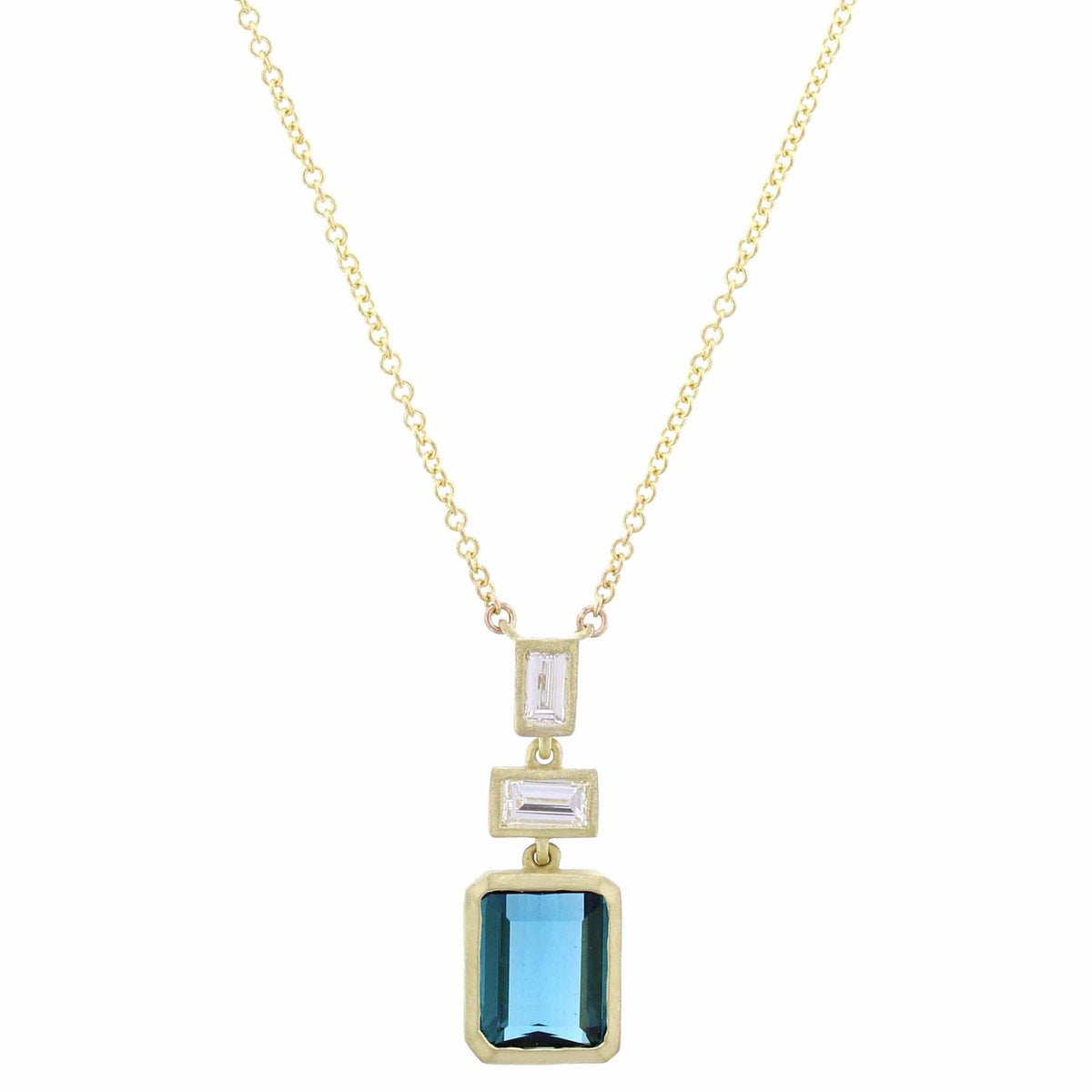 18K Yellow Gold Emerald Cut Indicolite Necklace