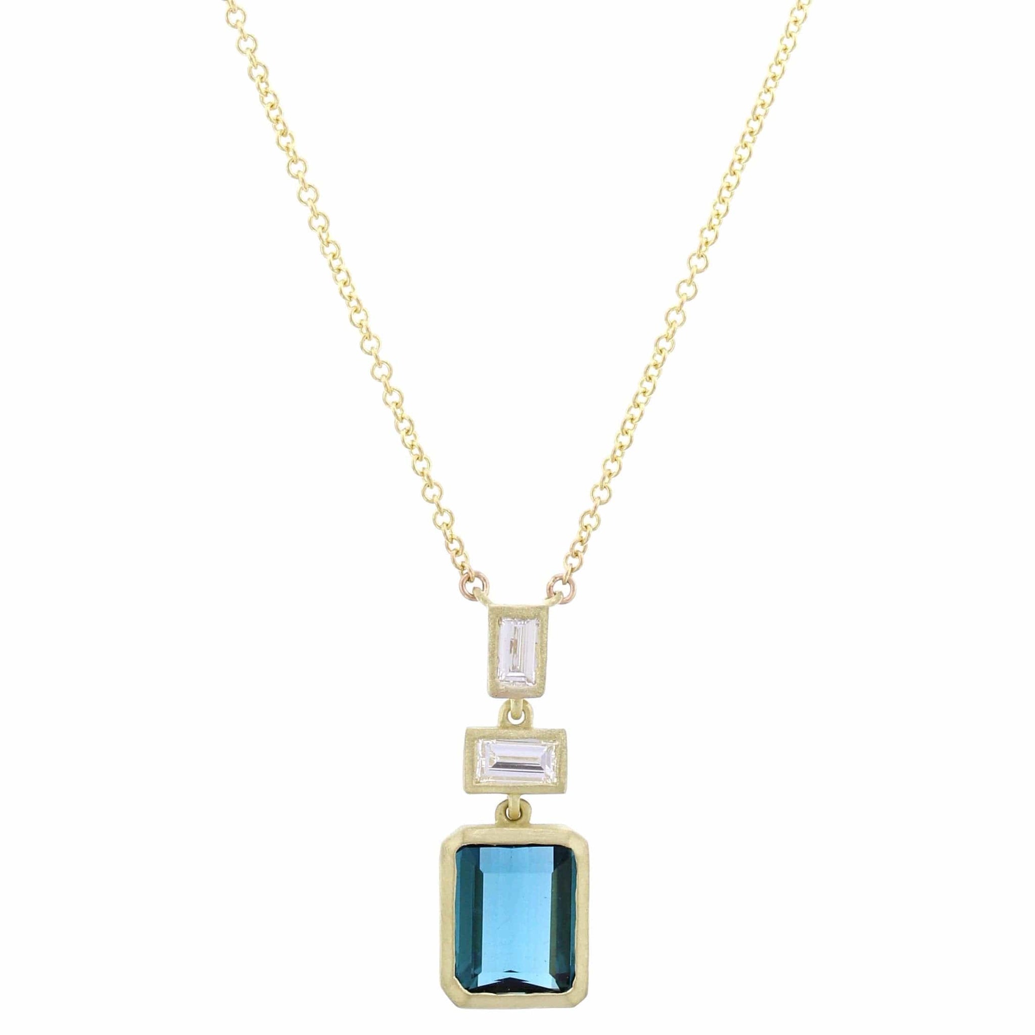 18K Yellow Gold Emerald Cut Indicolite Necklace