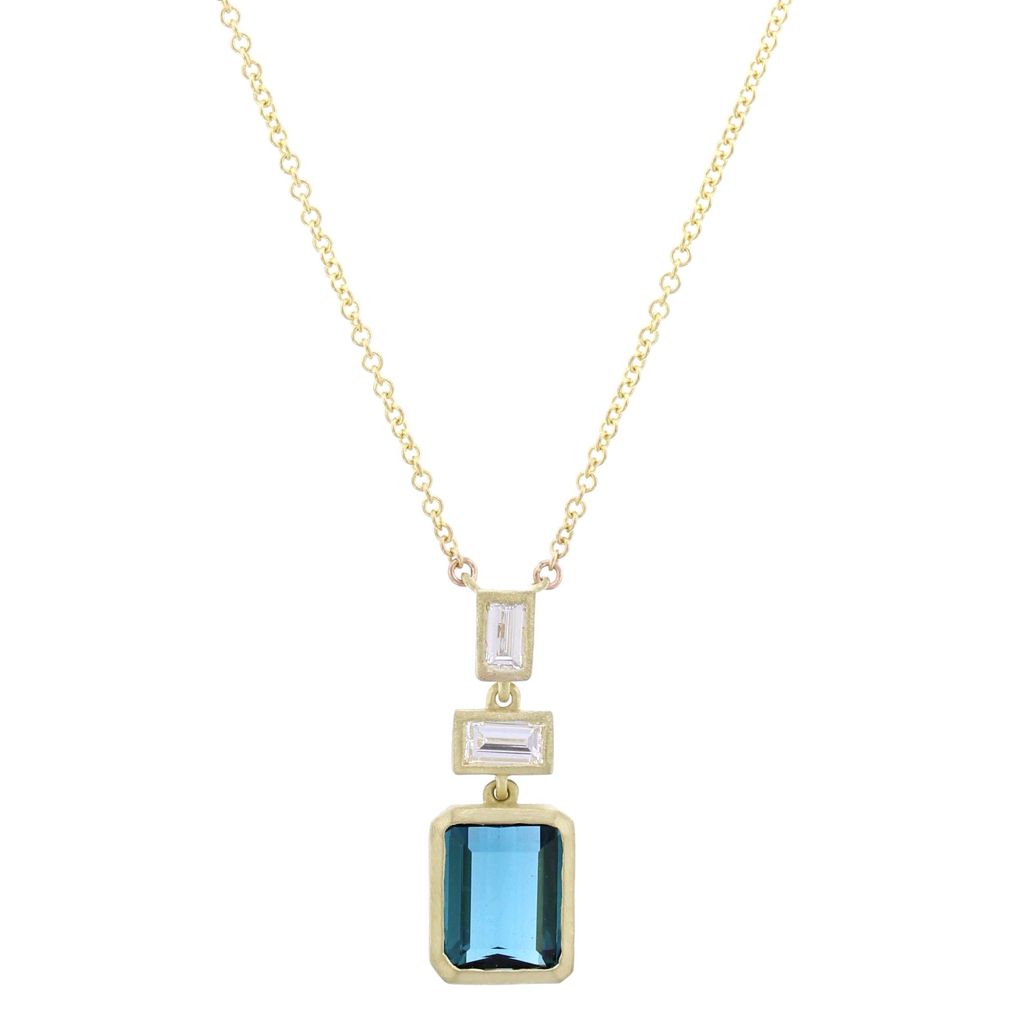 18K Yellow Gold Emerald Cut Indicolite Necklace