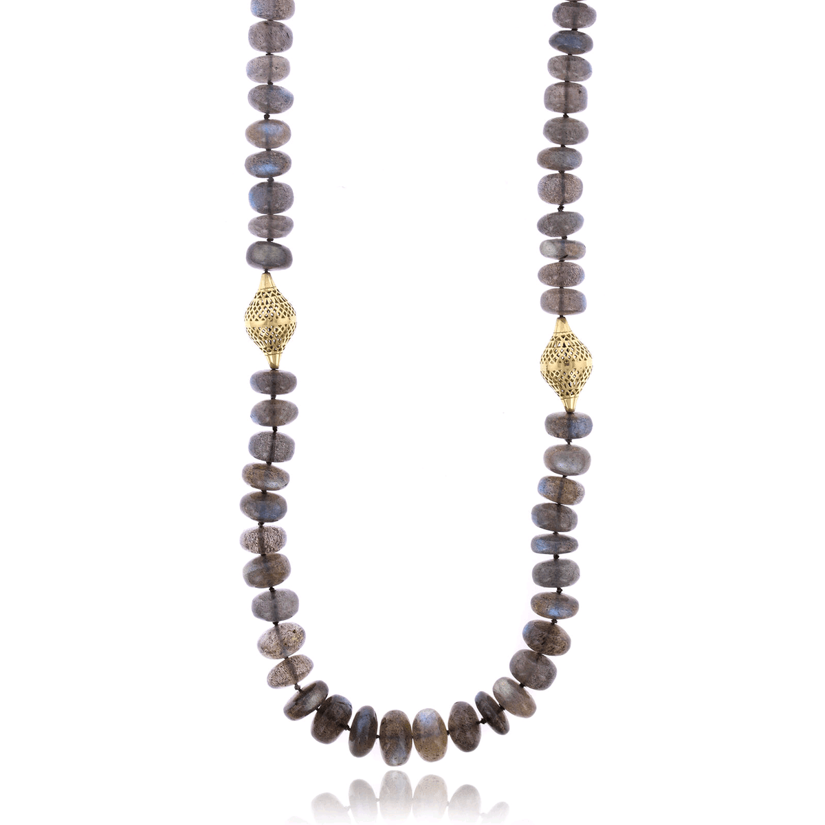 18K Yellow Gold Labradorite Bead Necklace