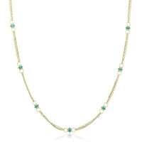 18K Yellow Gold Round Turquoise Station Necklace