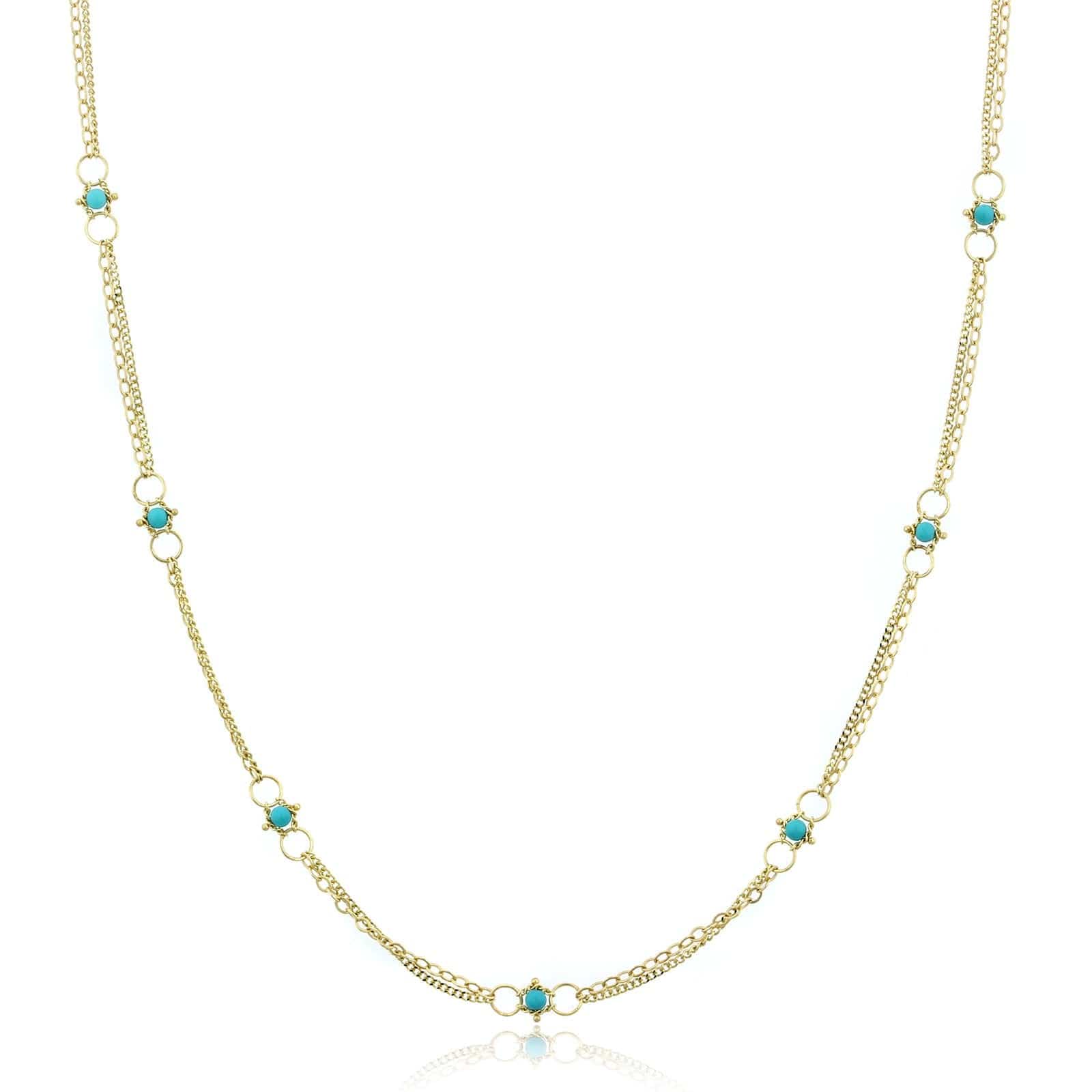 18K Yellow Gold Round Turquoise Station Necklace