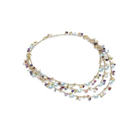 Paradise 18K Yellow Gold 3 Row Mix Stone Necklace