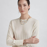 Marco Bicego Paradise 18K Yellow Gold 3 Row Mix Stone Necklace