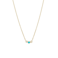 14K Yellow Gold 3 Stone Turquoise and Diamond Necklace, 14k yellow gold, Long's Jewelers