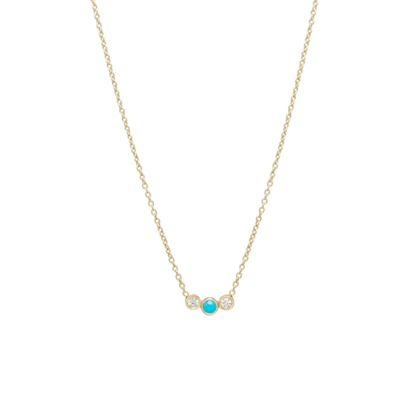 14K Yellow Gold 3 Stone Turquoise and Diamond Necklace, 14k yellow gold, Long's Jewelers