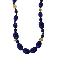 18K Yellow Gold Lapis Bead Necklace
