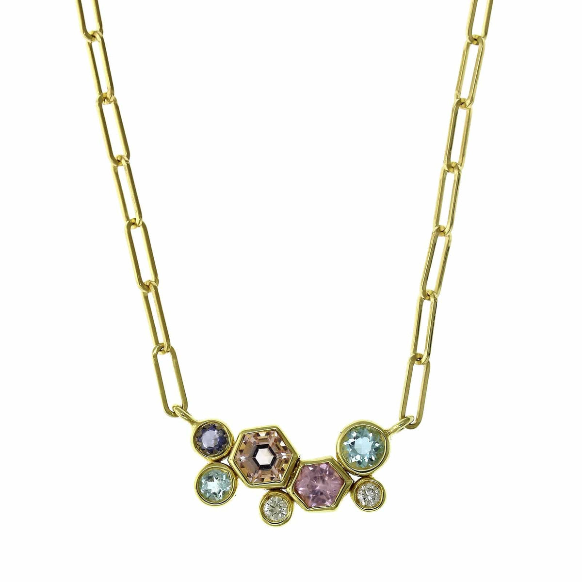 18K Yellow Gold Multi Stone Paperclip Necklace, 18k yellow gold, Long's Jewelers