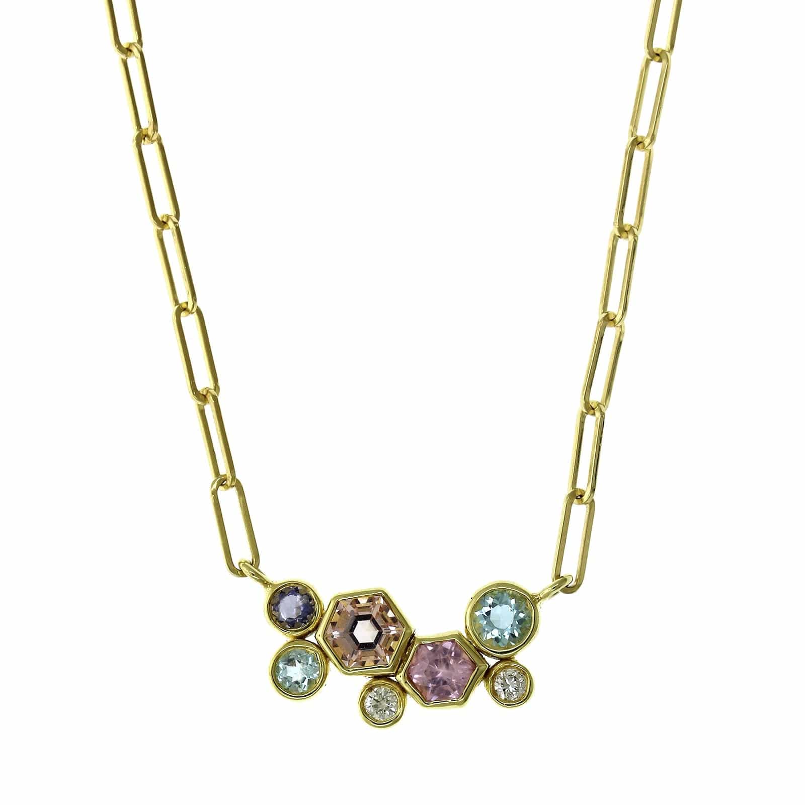 18K Yellow Gold Multi Stone Paperclip Necklace, 18k yellow gold, Long's Jewelers