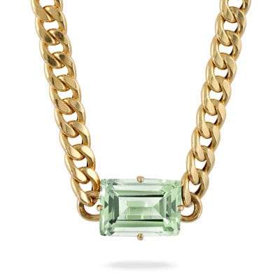 18K Yellow Gold Prasiolite Cuban Chain Necklace