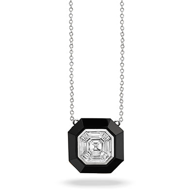 18K White Gold Diamond and Onyx Drop Necklace, 18k white gold, Long's Jewelers