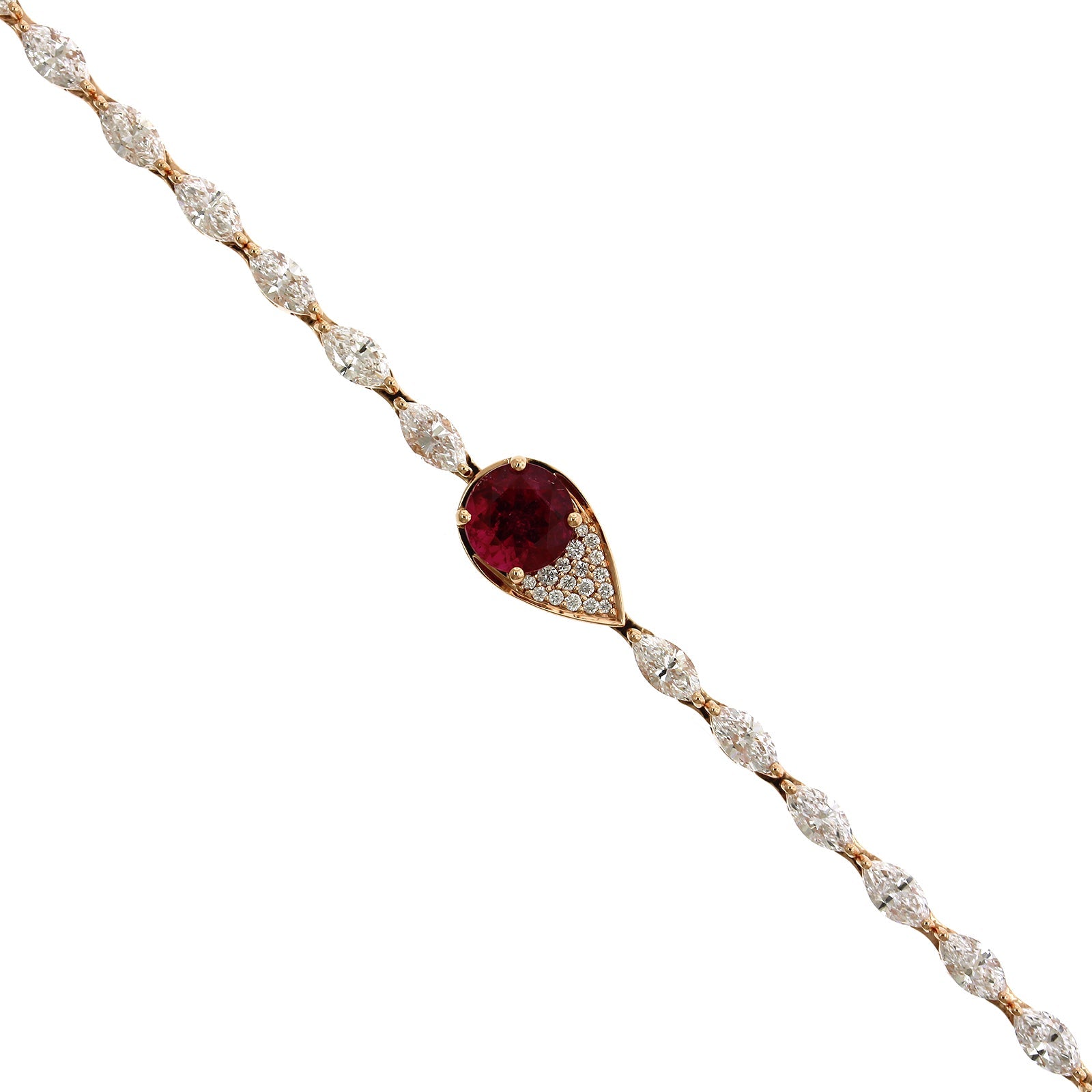 18K Rose Gold Round and Pear Shape Rubellite Diamond Necklace, 18k rose gold, Long's Jewelers