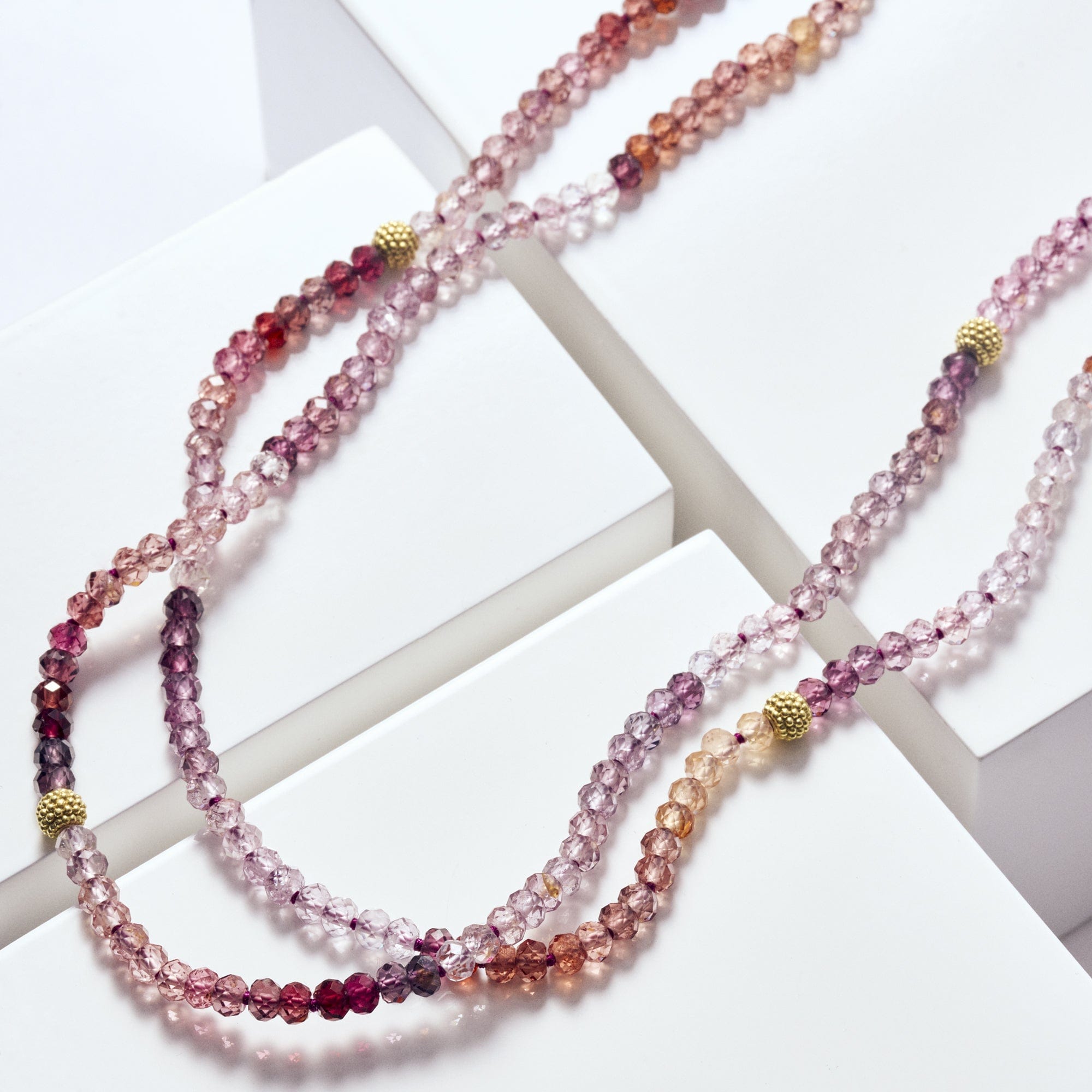 18K Yellow Gold Pink Spinel Bead Necklace