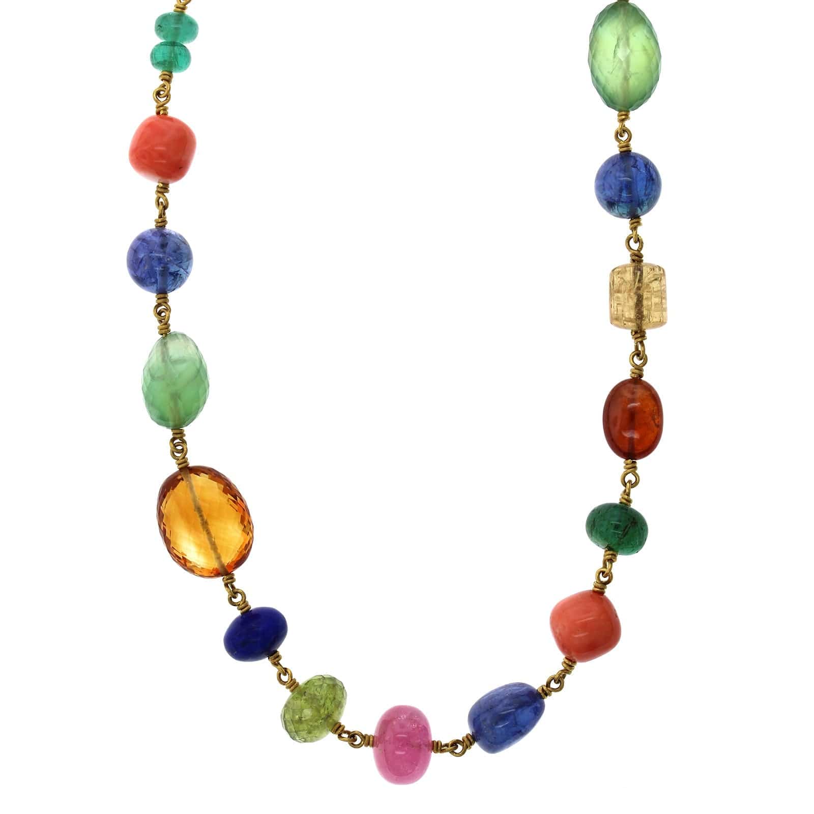 22K Yellow Gold Multi Gem Bead Necklace, 22k yellow gold Long's Jewelers