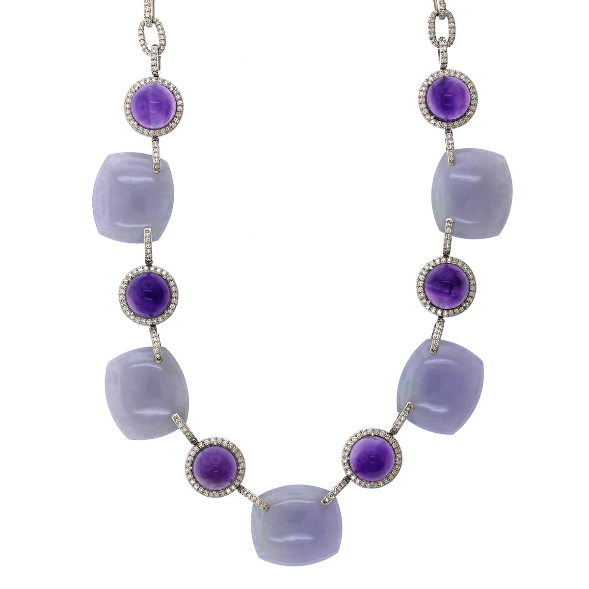 18K White Gold Lavender Jade and Cabochon Amethyst Necklace