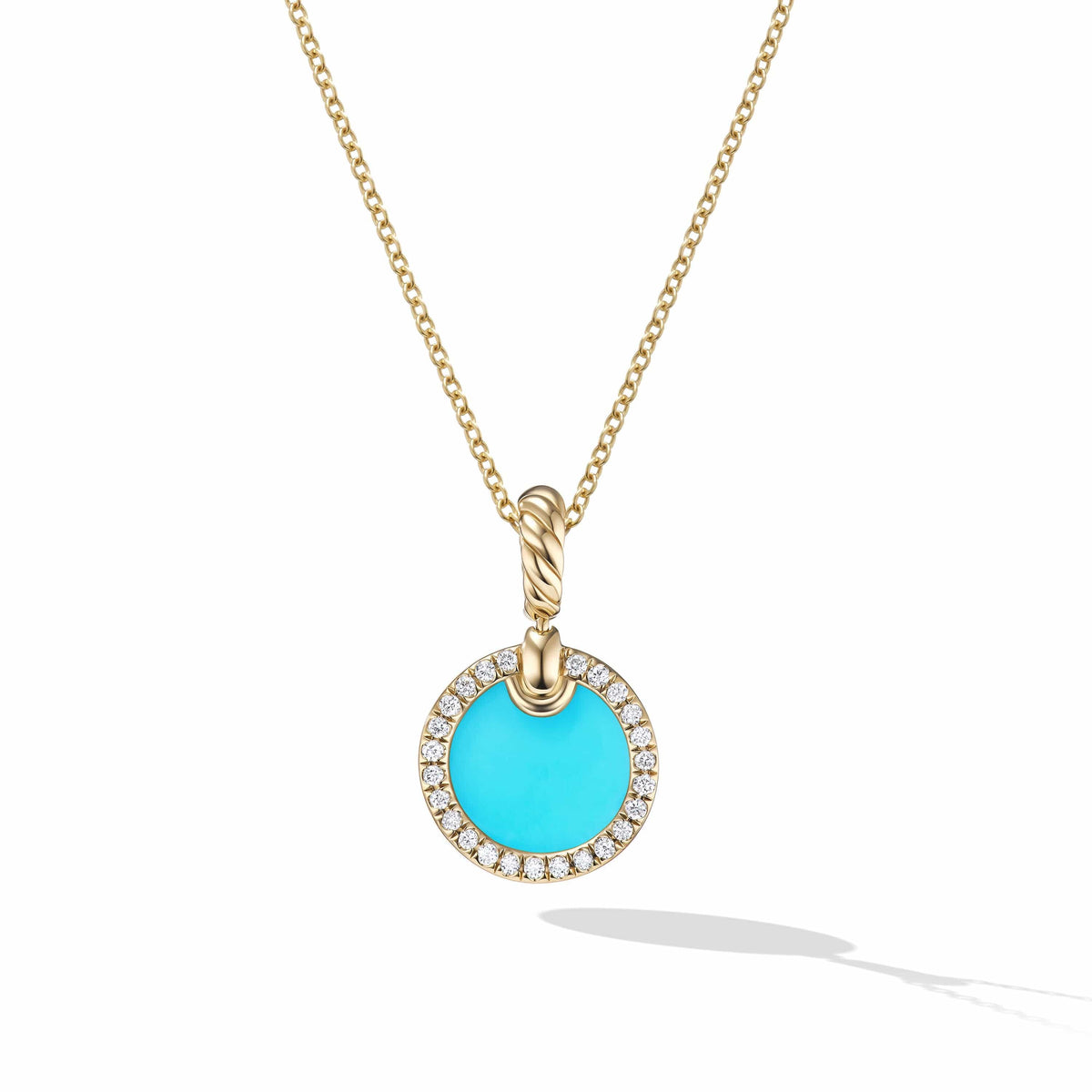 Petite DY Elements® Pendant Necklace in 18K Yellow Gold with Turquoise and Pavé Diamonds