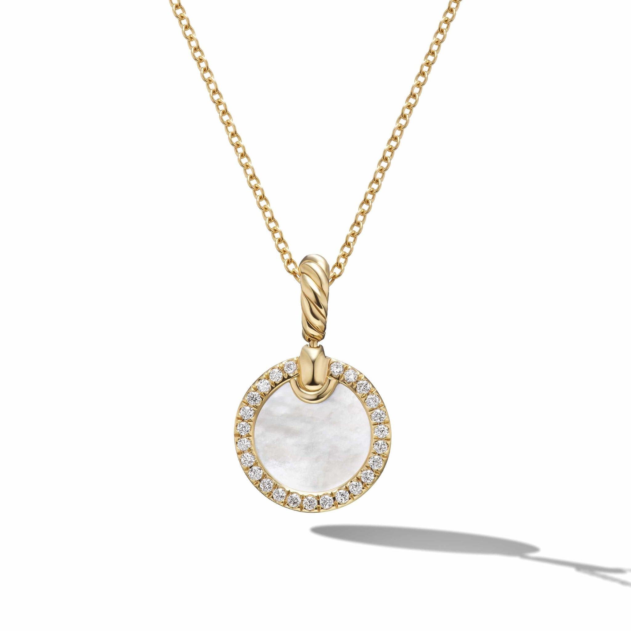 Petite DY Elements® Pendant Necklace in 18K Yellow Gold with Mother of Pearl and Pavé Diamonds