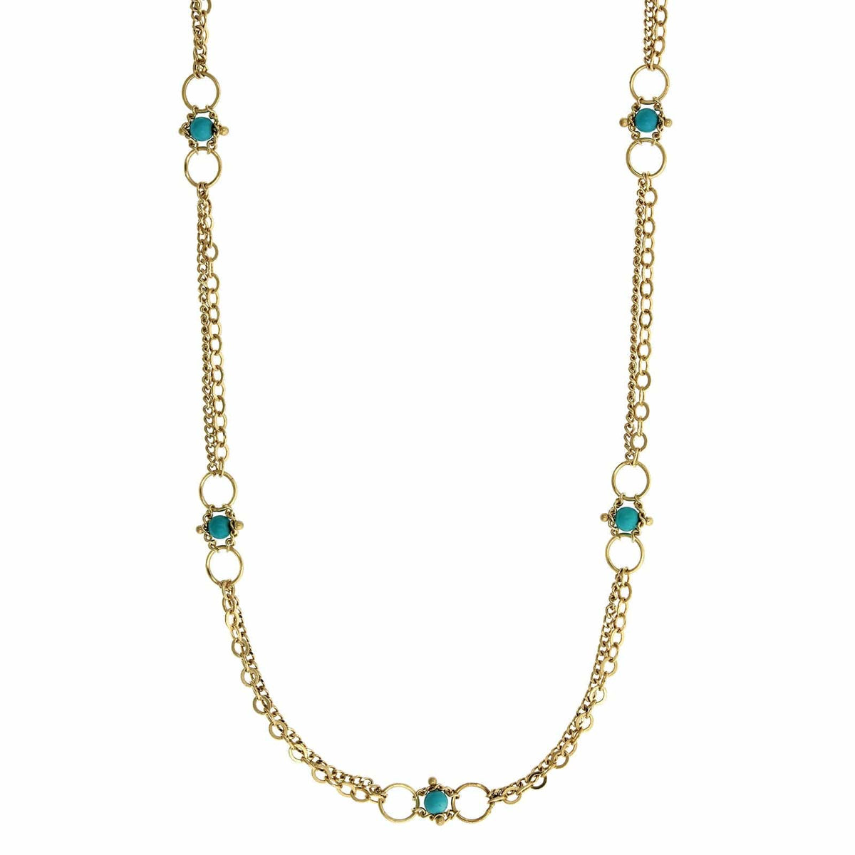 18K Yellow Gold Turquoise Bead Necklace, Long's Jewelers