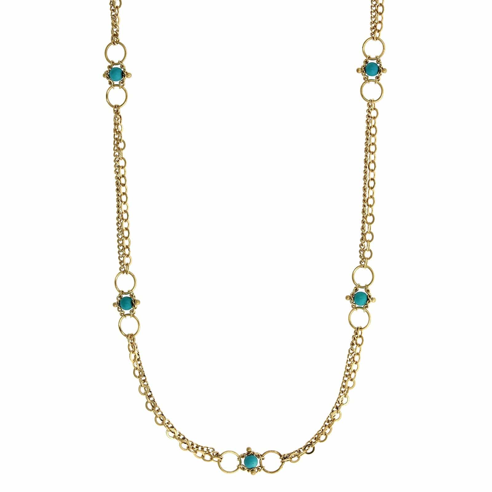 18K Yellow Gold Turquoise Bead Necklace, Long's Jewelers
