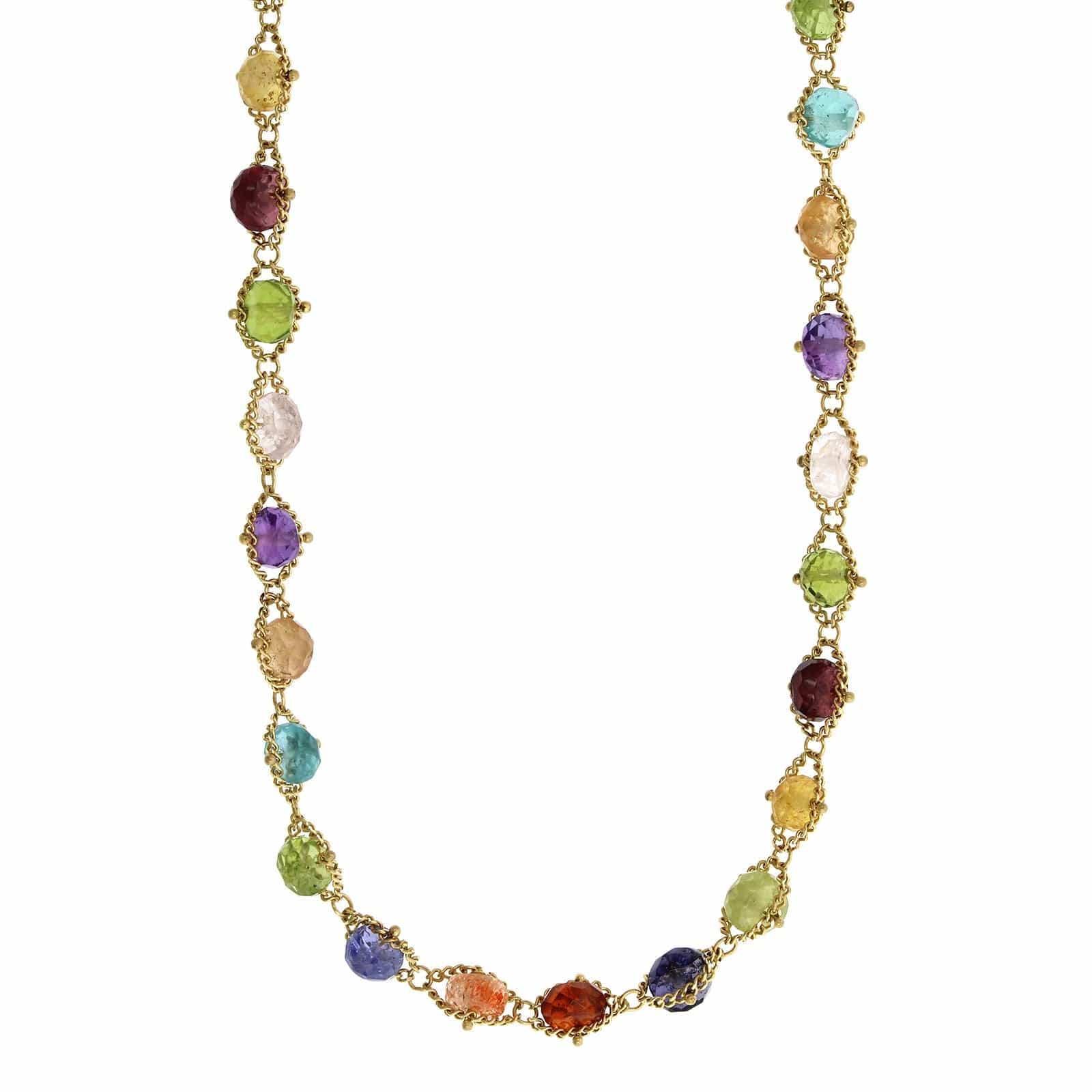 18K Yellow Gold Multi Gemstone Bead Necklace, Long's Jewelers