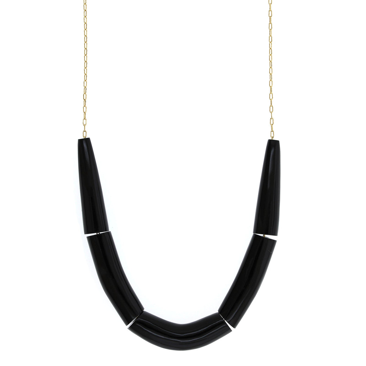 18K Yellow Gold Onyx Line Bead Necklace