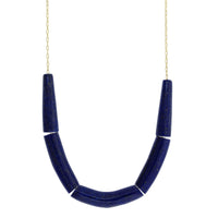18K Yellow Gold Lapis Line Bead Necklace