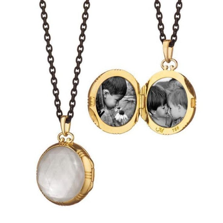 18K Yellow Gold Round Mother of Pearl Locket Necklace