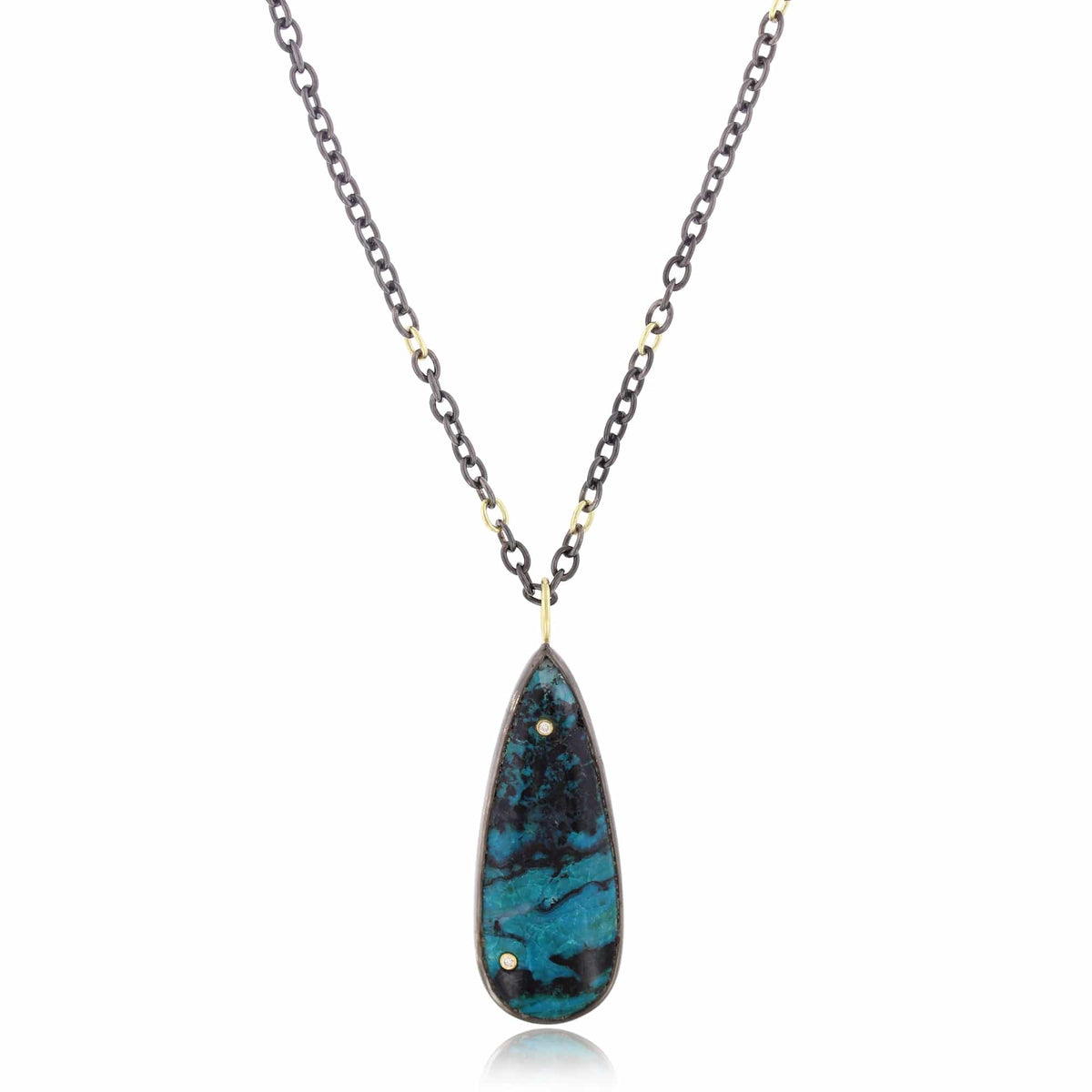 18K Yellow Gold and Sterling Silver Chrysocolla Pendant