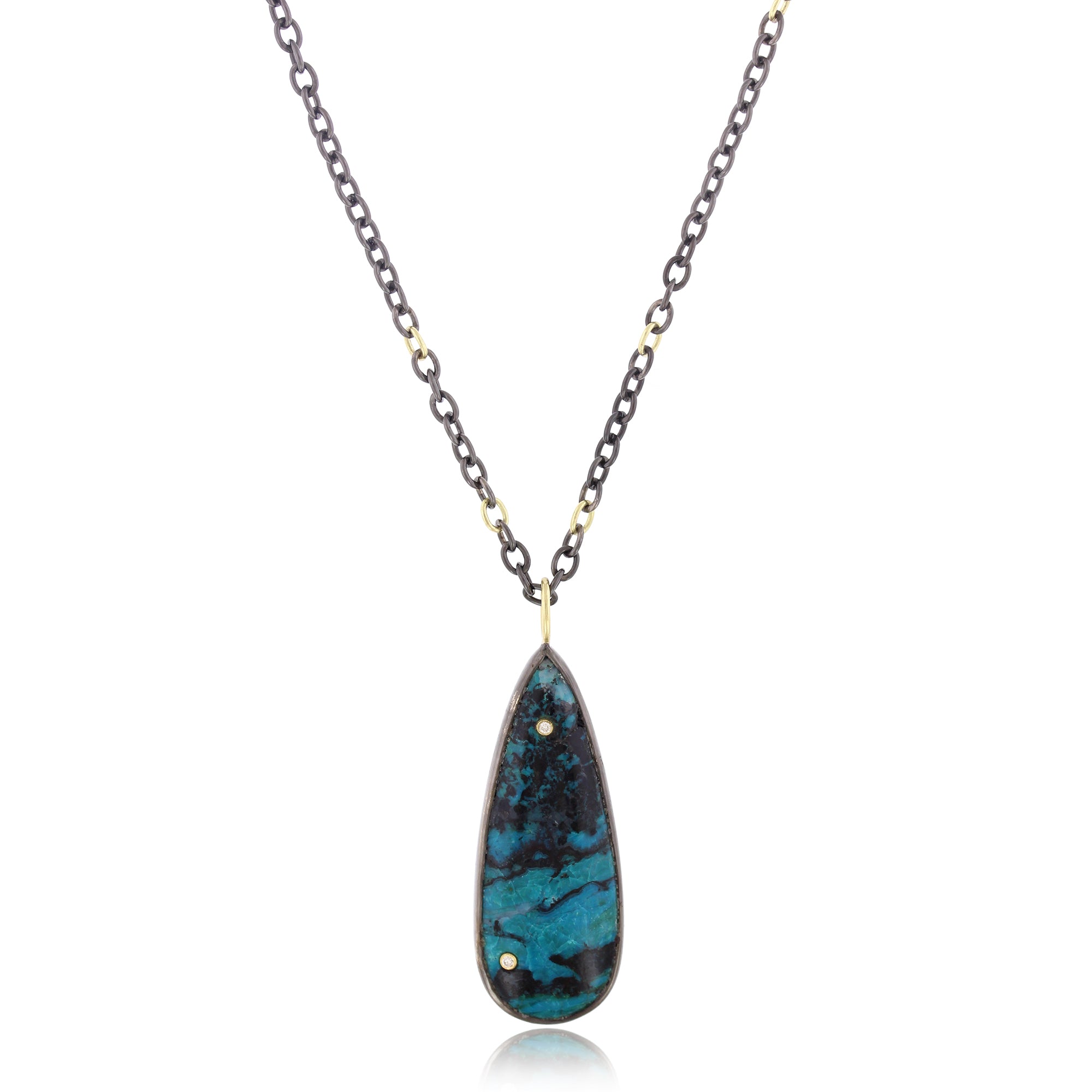 18K Yellow Gold and Sterling Silver Chrysocolla Pendant