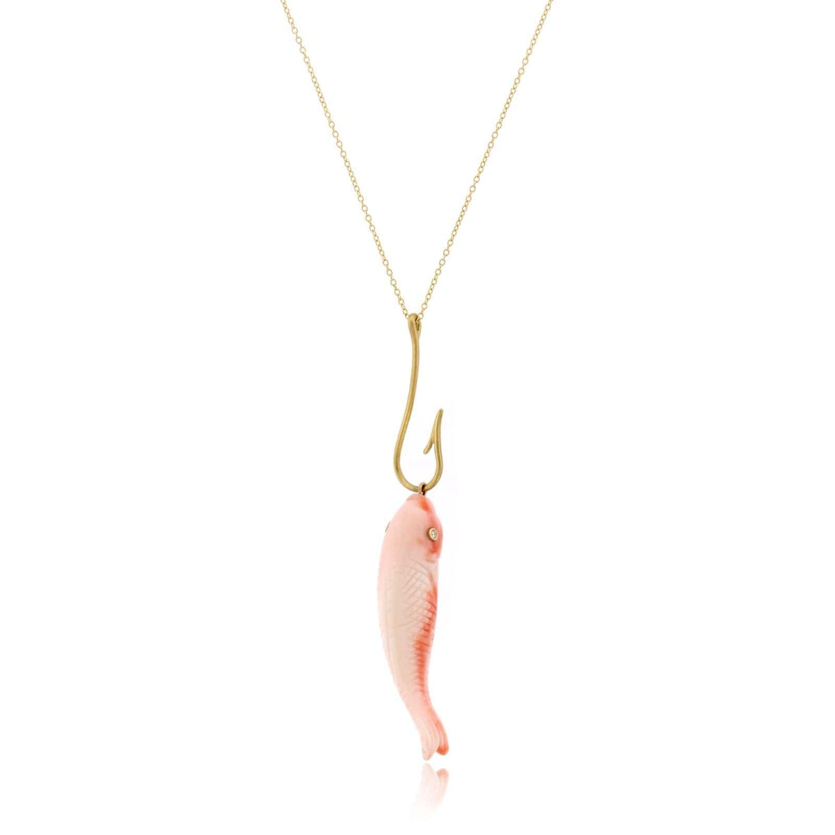 18K Yellow Gold Pink Coral Koi Fish Pendant