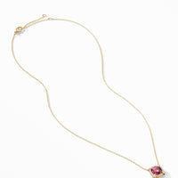 Petite Chatelaine® Pavé Bezel Pendant Necklace in 18K Yellow Gold with Pink Tourmaline