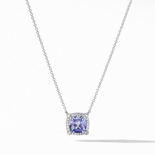 Petite Chatelaine® Pavé Bezel Pendant Necklace in 18K White Gold with Tanzanite