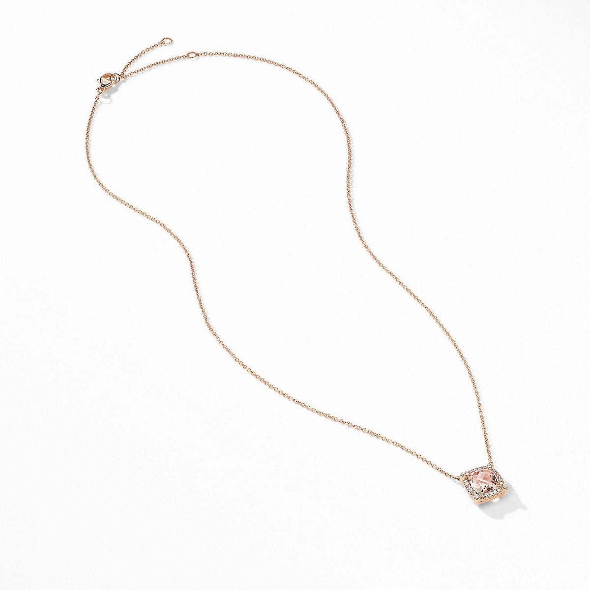 Petite Chatelaine® Pavé Bezel Pendant Necklace in 18K Rose Gold with Morganite