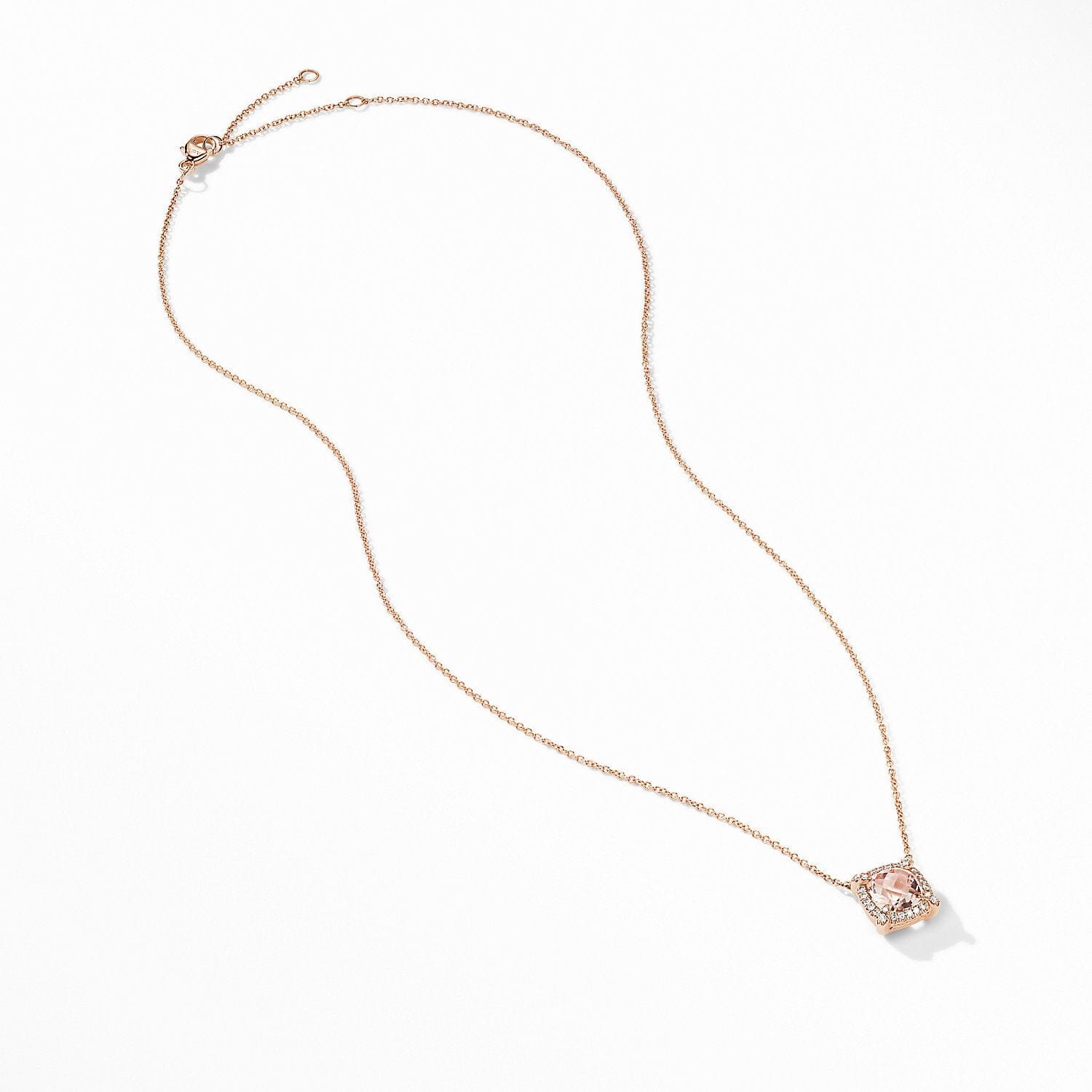 Petite Chatelaine® Pavé Bezel Pendant Necklace in 18K Rose Gold with Morganite
