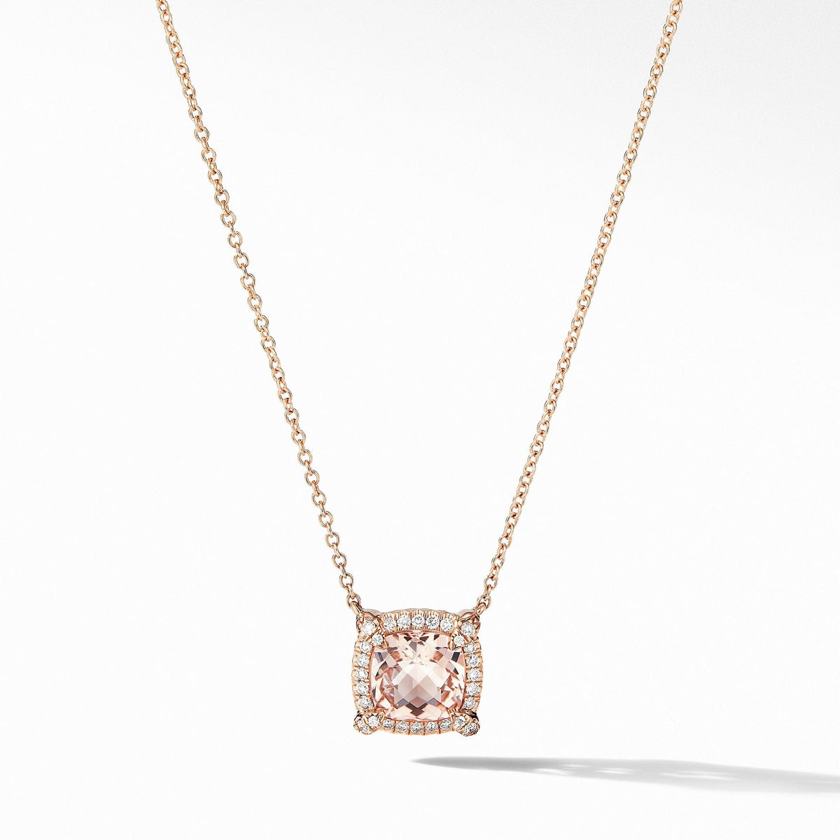 Petite Chatelaine® Pavé Bezel Pendant Necklace in 18K Rose Gold with Morganite