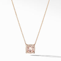 Petite Chatelaine® Pavé Bezel Pendant Necklace in 18K Rose Gold with Morganite