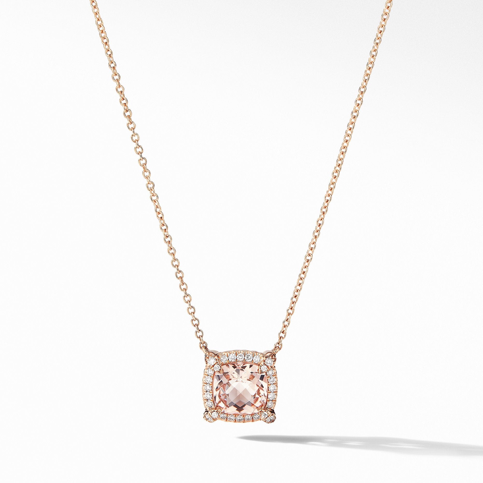 Petite Chatelaine® Pavé Bezel Pendant Necklace in 18K Rose Gold with Morganite