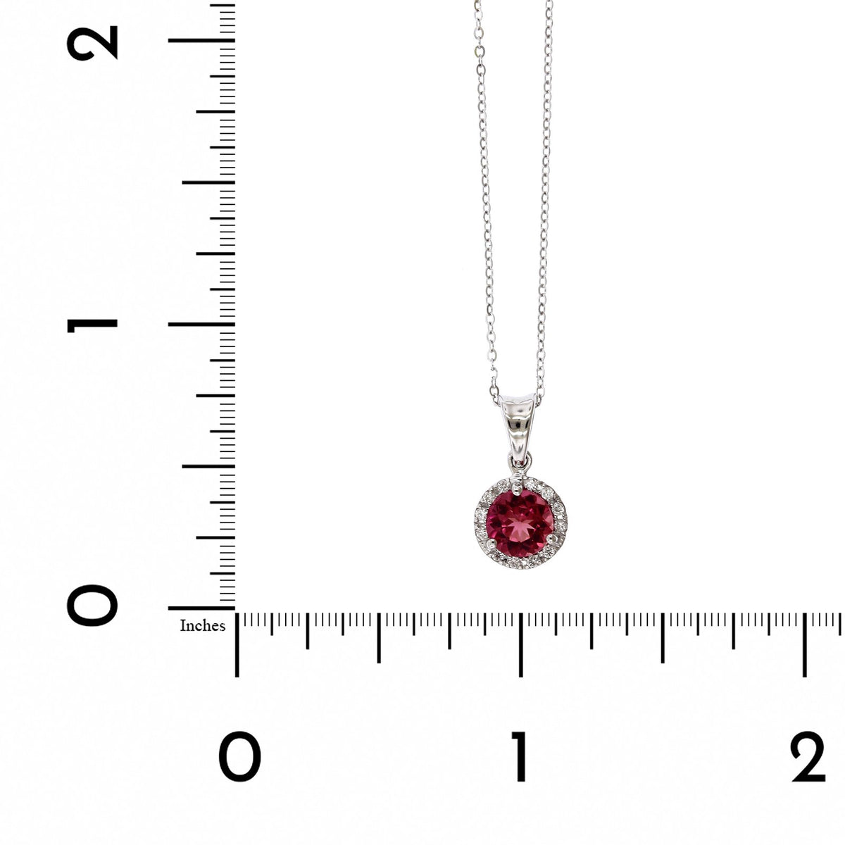 14K White Gold Round Pink Tourmaline Diamond Halo Necklace