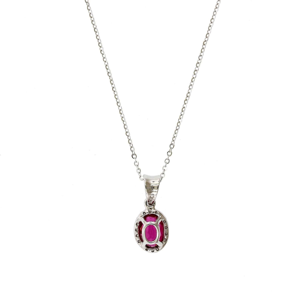 14K White Gold Oval Pink Tourmaline Diamond Halo Necklace