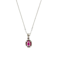 14K White Gold Oval Pink Tourmaline Diamond Halo Necklace