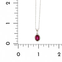 14K White Gold Oval Pink Tourmaline Diamond Halo Necklace