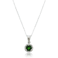 14K White Gold Round Diopside Diamond Halo Necklace