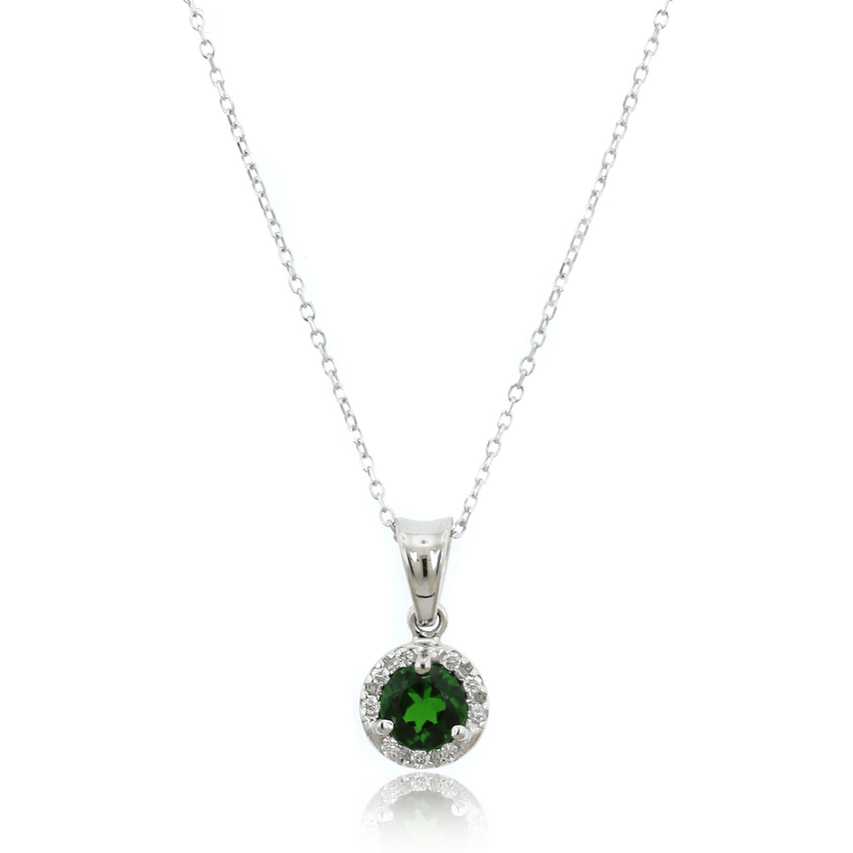 14K White Gold Round Diopside Diamond Halo Necklace