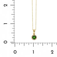 14K Yellow Gold Round Diopside Diamond Halo Necklace