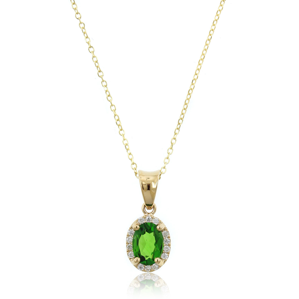 14K Yellow Gold Oval Diopside Diamond Halo Necklace