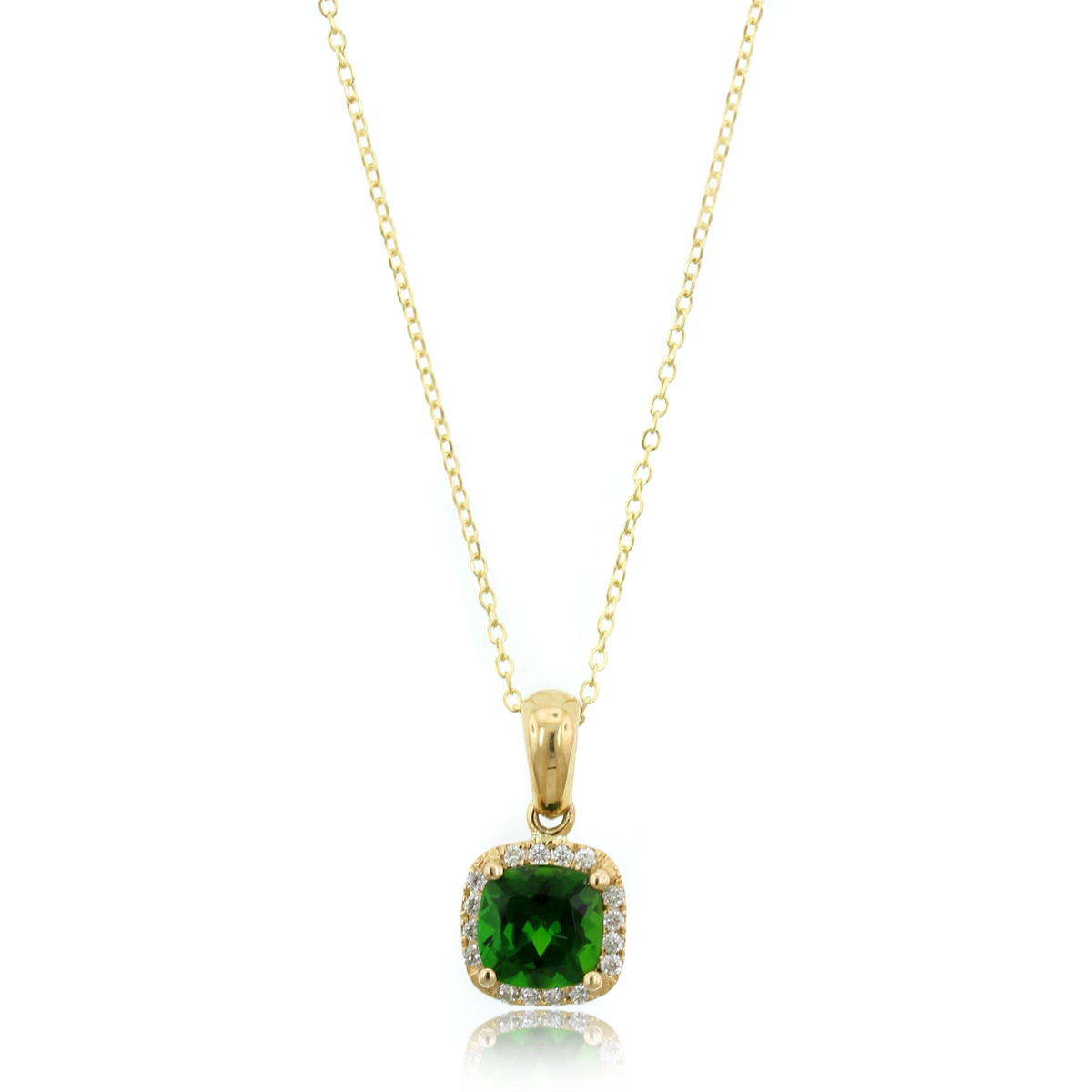 14K Yellow Gold Cushion Diopside Diamond Halo Necklace
