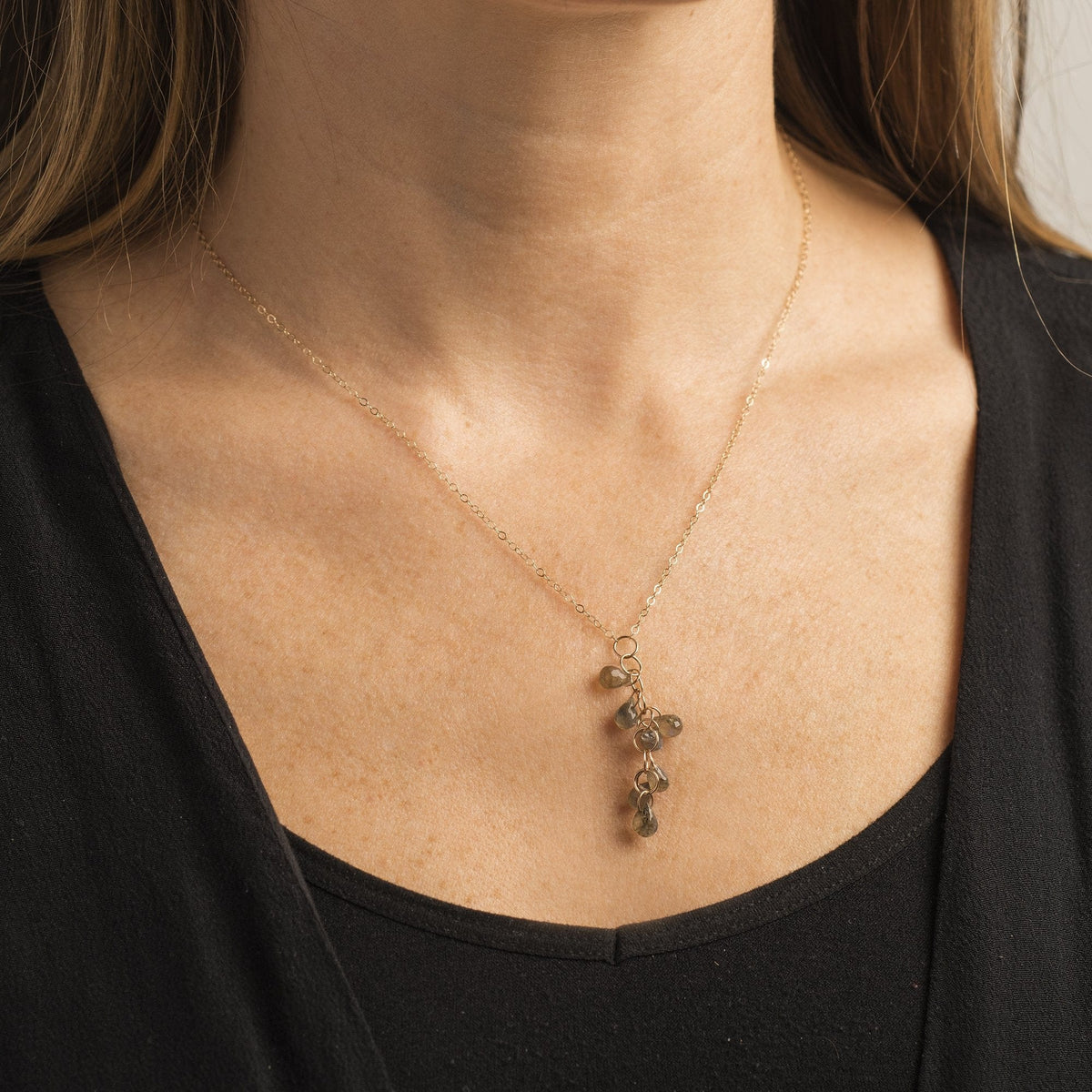 14K Yellow Gold Labradorite Drop Necklace