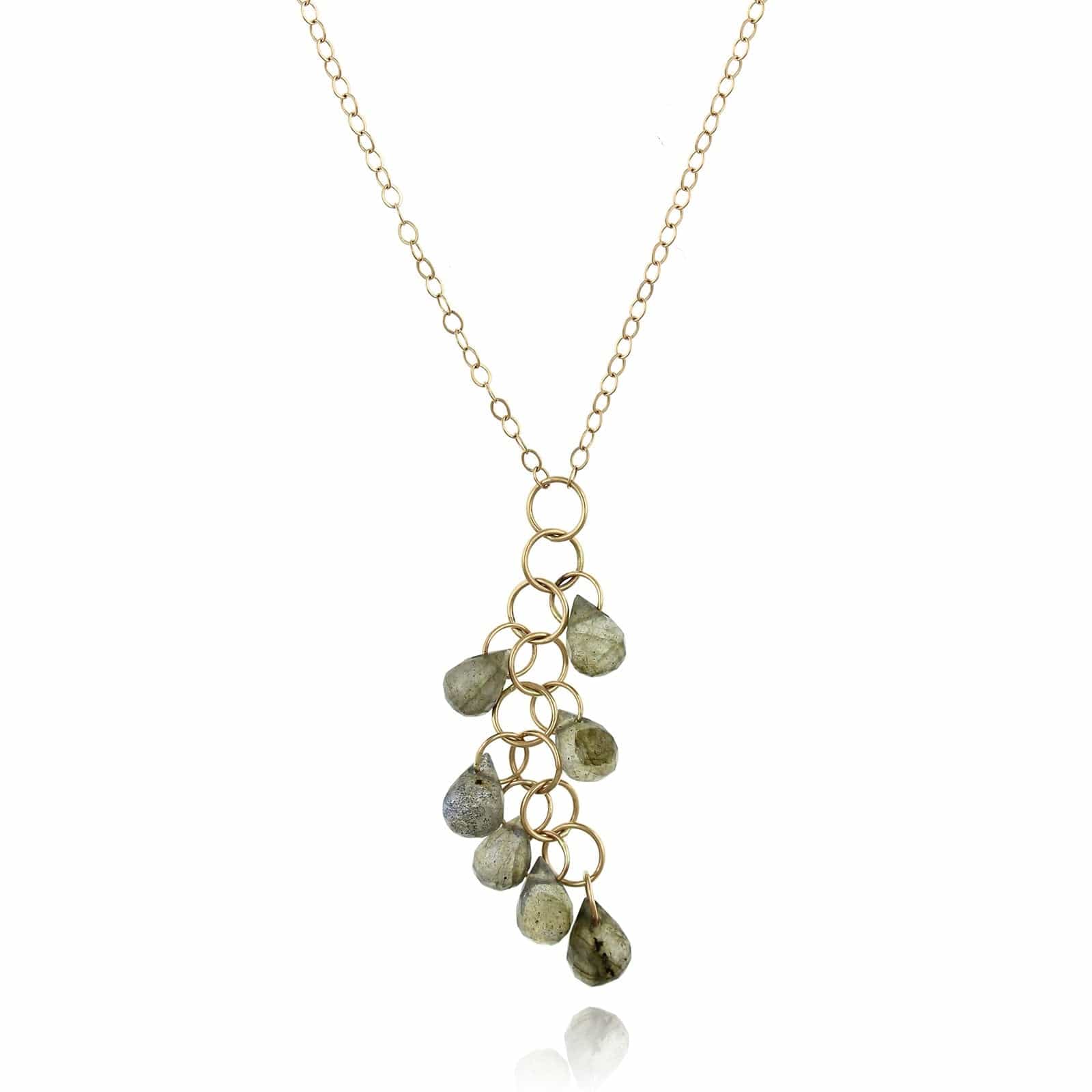 14K Yellow Gold Labradorite Drop Necklace