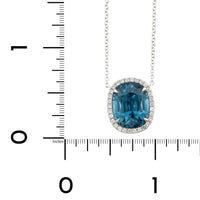 18K White Gold Cushion Blue Zircon Diamond Pendant